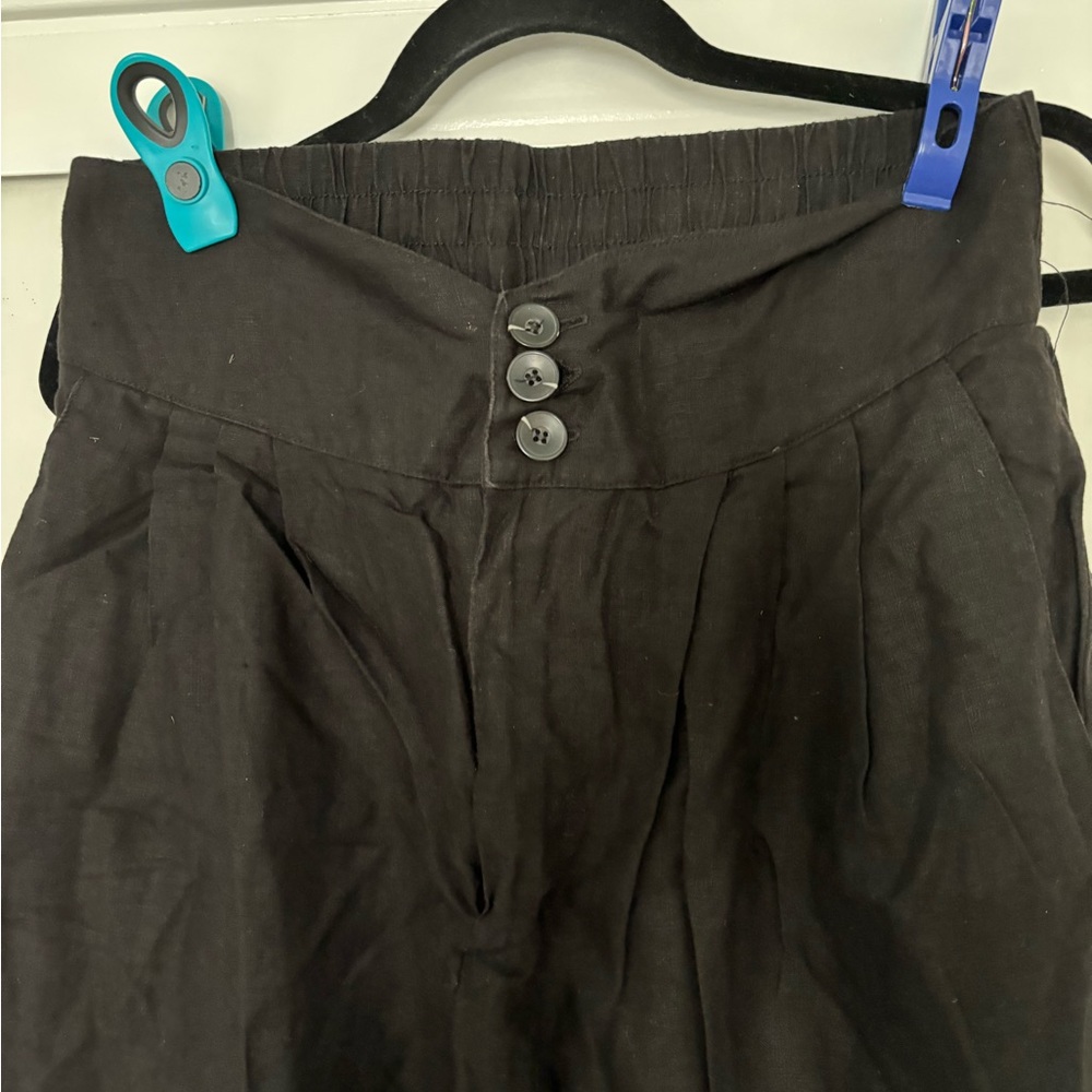 Enza costa black button down linen pants size medium